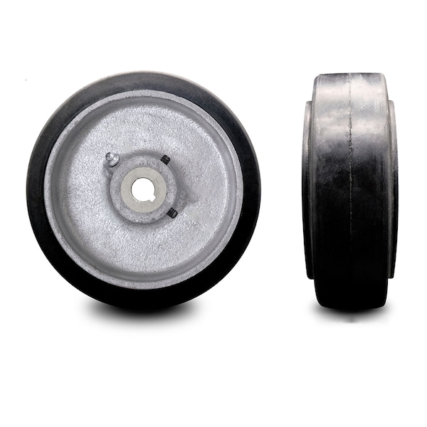8 x 3 Rubber Tread on Cast Iron Keyed Drive Wheel - 3/4 Bore -
